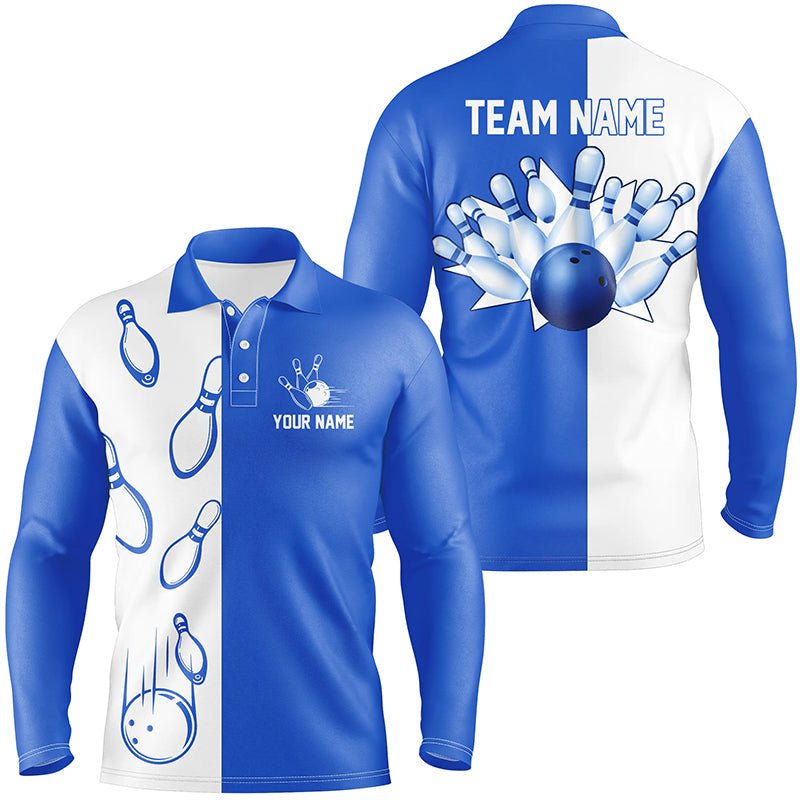 Blau-weiße Retro-Vintage-Bowling-Polo-Shirts für Herren - Individuelle Bowling-Teamtrikots Q6481 - Climcat