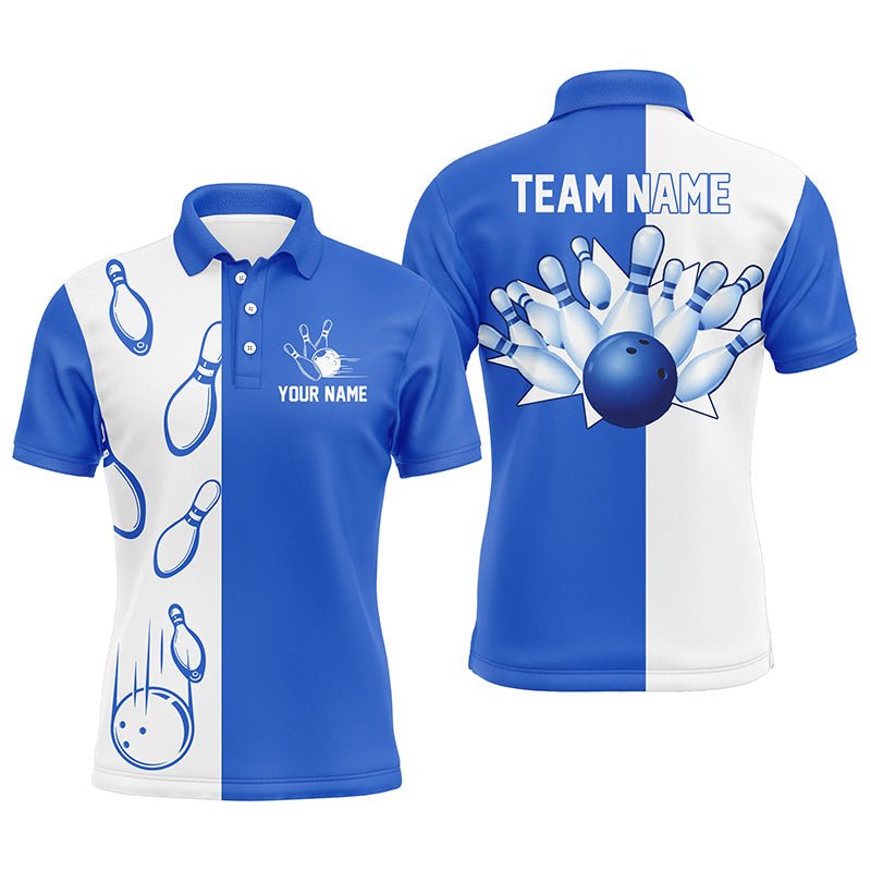 Blau-weiße Retro-Vintage-Bowling-Polo-Shirts für Herren - Individuelle Bowling-Teamtrikots Q6481 - Climcat