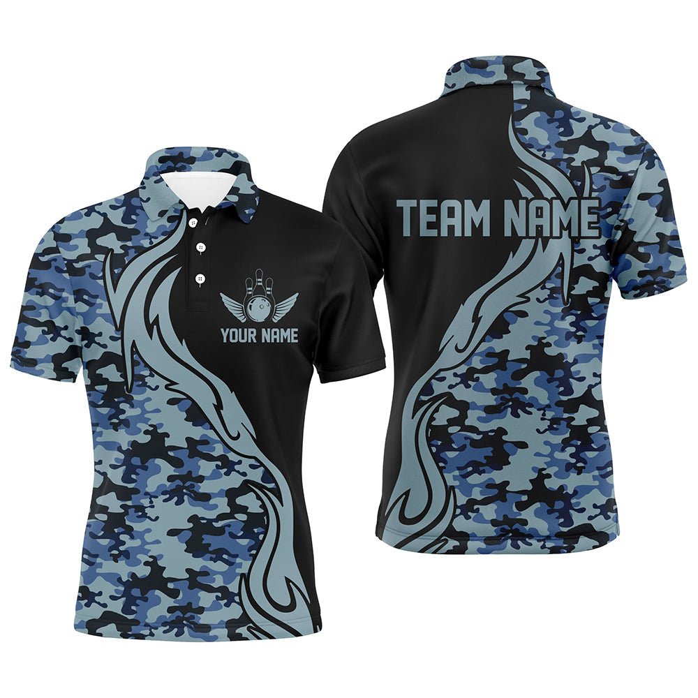 Blaue Tarnung Individuelle Armee Bowling Team Shirts Personalisierte Bowling Liga Shirts für Herren P5518 - Climcat