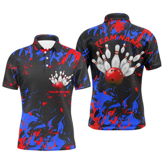 Blaue und rote Camouflage-Bowling-Teamshirts - Individuelle Herren-Poloshirts für Bowling-Ligen - P5363 - Climcat