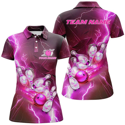 Blitzschlag Individuelle Pink Bowling Polo Shirts, Bowling Team Trikots für Herren P5222 - Climcat