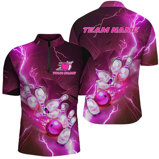 Blitzschlag Individuelle Pink Bowling Polo Shirts, Bowling Team Trikots für Herren P5222 - Climcat