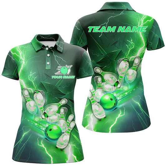 Blitzschlag Maßgeschneiderte Grüne Bowling-Polo-Shirts, Bowling-Teamtrikots für Herren P5220 - Climcat