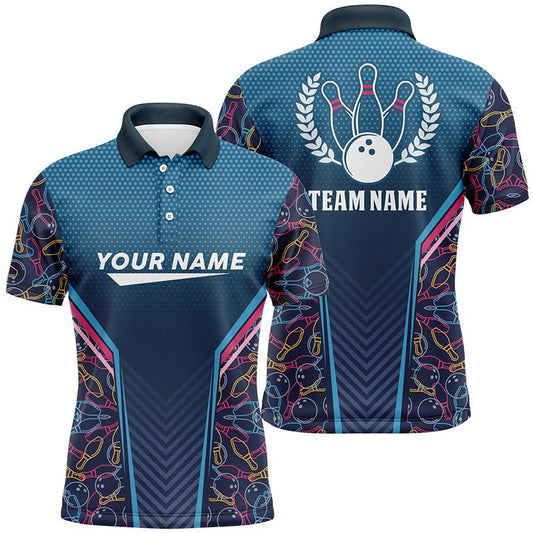 Bowling Blau Camo Herren Polo Bowling Shirt Personalisiertes Bowling Team Liga Trikots Geschenk für Bowler Q6832 - Climcat