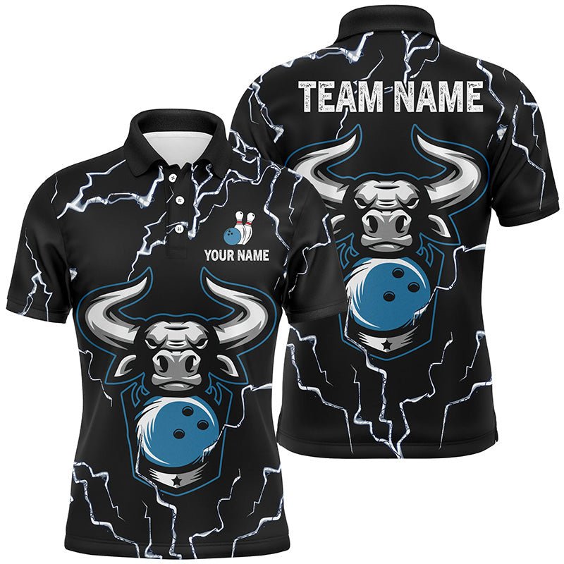 Bowling Bull Thunder Lightning Schwarzes Bowling-Polo-Shirt für Herren - Personalisiertes Bowling-Team-Liga-Trikot Q6498 - Climcat