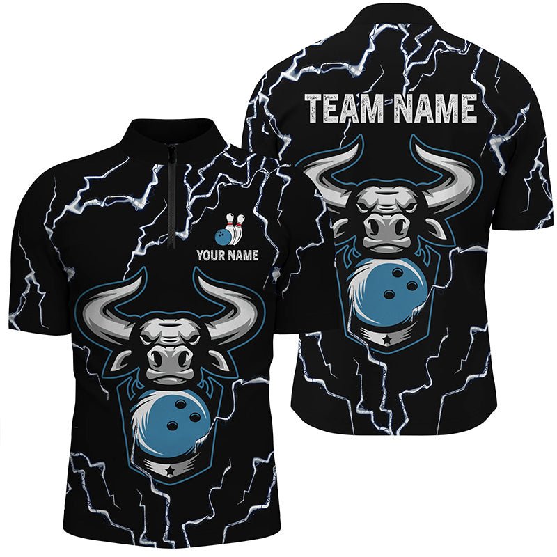 Bowling Bull Thunder Lightning Schwarzes Bowling Quarter Zip Shirt für Herren - Personalisiertes Bowling Team Trikot Q6498 - Climcat