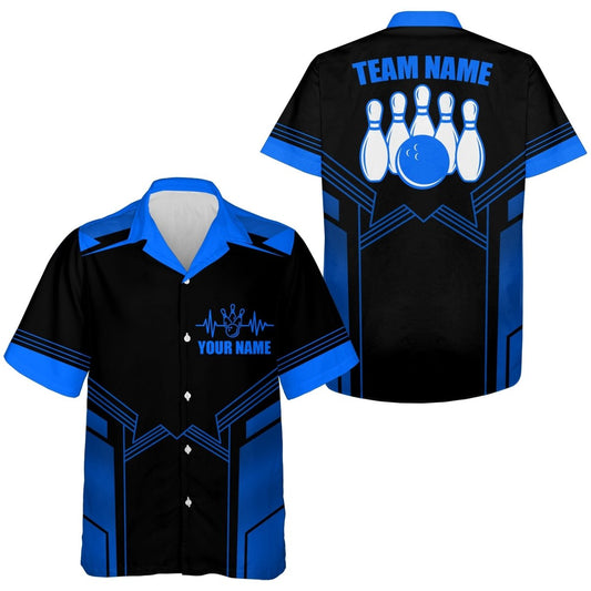 Bowling-Hemd für Herren | Individuelles Blaues Bowling-Trikot | Herren Bowling Team Shirt D58 - Climcat