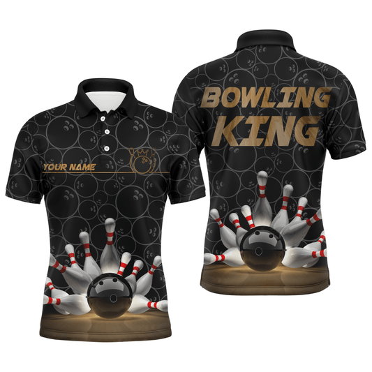 Bowling King Herren Polo Shirt, Personalisierter Name Bowlers Trikot Kurzarm B86 - Climcat