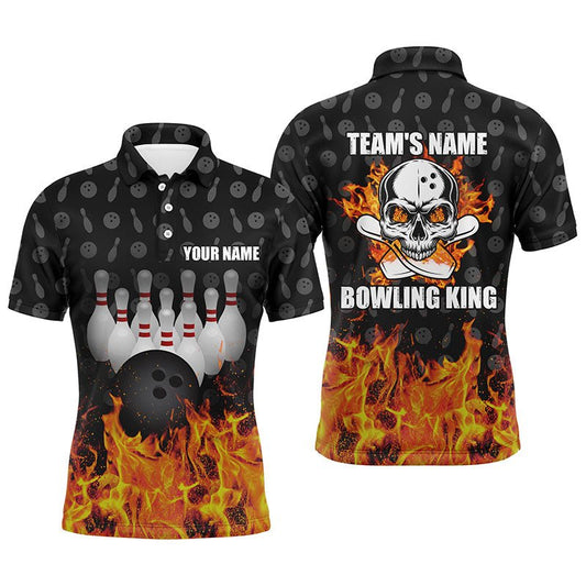 Bowling King Herren Polo Shirt, Personalisiertes Skull Bowling Team Bowlers Trikot B78 - Climcat