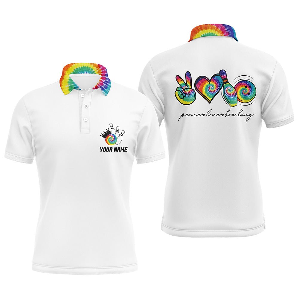 Bunte Batik Frieden Liebe Bowling individuelle weiße Bowling-Polo-Shirts für Herren, Team-Bowling-Shirts Q6693 - Climcat