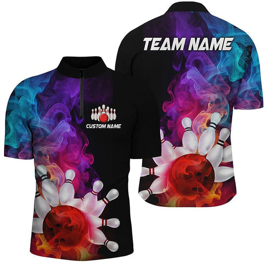 Bunte Bowling-Quarter-Zip-Shirts für Herren - Rauchige Bowling-Trikots - Bowling-Team-Shirts P5403 - Climcat