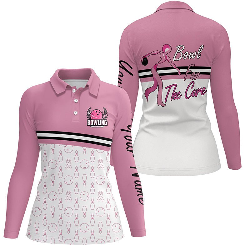 Damen Bowling Polo Shirt Personalisiert Bowl for the Cure Brustkrebs-Aufklärung Pinkes Schleifen-Bowlingtrikot Q6337 - Climcat