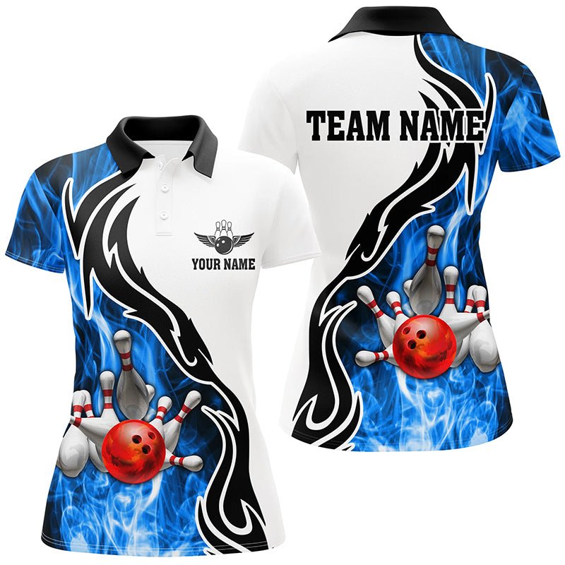 Damen Bowling Polo Shirt | Personalisiertes Bowling Trikot für Bowling-Team, Liga, Geschenke | Blau Q6404 - Climcat