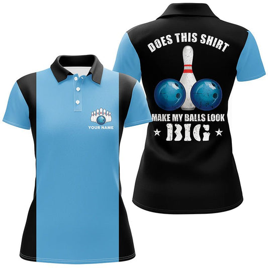 Damen Bowling Polo Shirt - Personalisiertes Vintage Blau und Schwarz - Lässt dieses Shirt meine Bälle groß aussehen? Q6381 - Climcat