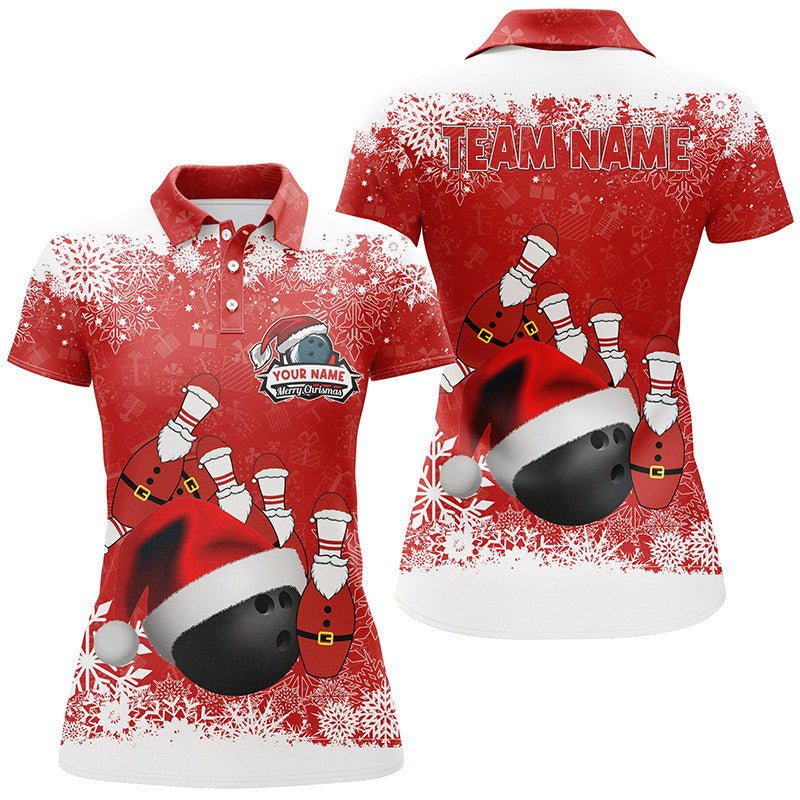 Damen Bowling Polo Shirt - Personalisiertes Weihnachts-Schneeflocken Bowling Ball - Bowling Team Liga Trikot Q6806 - Climcat