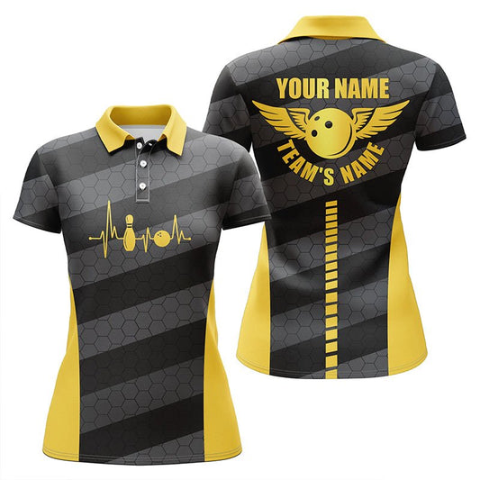 Damen Bowling Polo Shirts - Personalisierte Bowling Team Shirts für Bowler - Team Bowling Trikots | Gelb Q5185 - Climcat