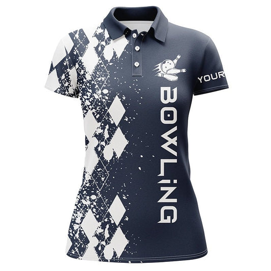 Damen Bowling Shirt Kurzarm Polo individuell gestaltetes Navy Bowling Shirt für Frauen personalisiertes Bowling Geschenk Q5102 - Climcat