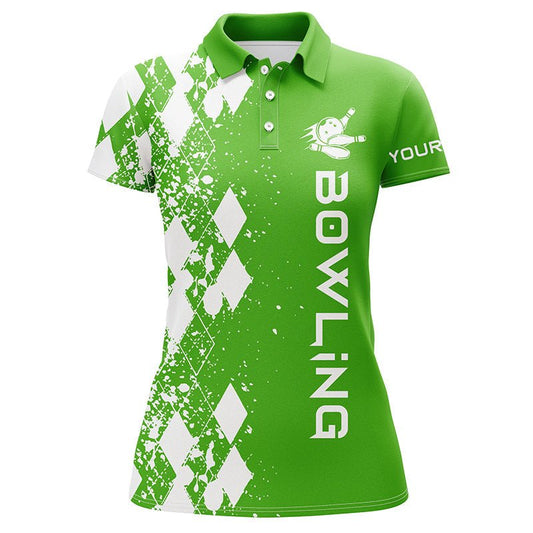 Damen Bowling Shirt Kurzarm Polo individuell grün personalisiertes Bowling Geschenk Q5100 - Climcat