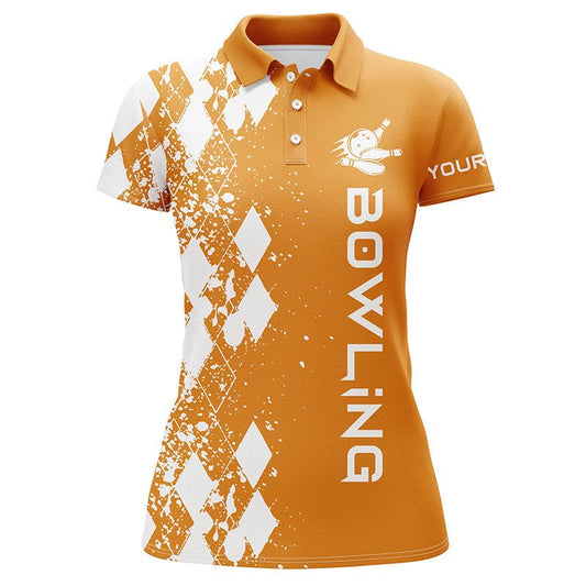 Damen Bowling Shirt Kurzarm Polo Orange Personalisiertes Bowling Geschenk Q5101 - Climcat