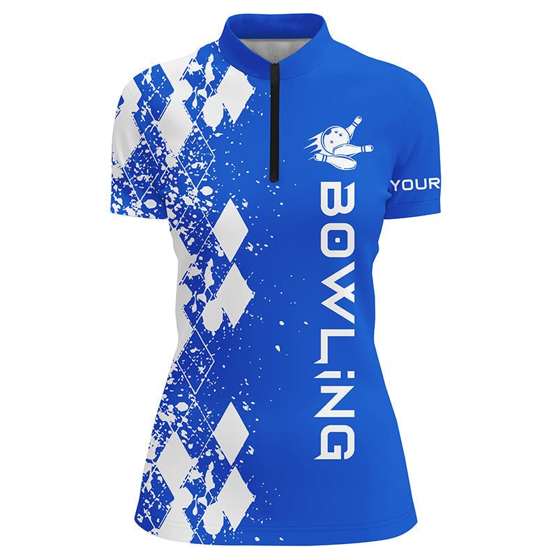 Damen Bowling Shirt mit Viertelreißverschluss | Personalisiertes blaues Bowling Shirt für Frauen | Individuelles Bowlinggeschenk | Q5099 - Climcat