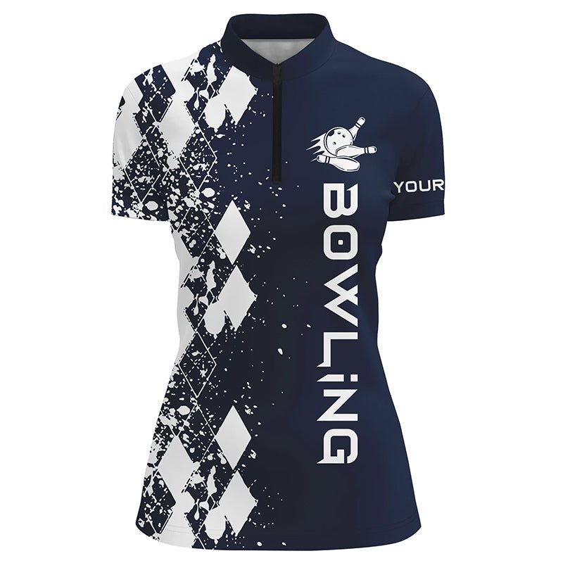 Damen Bowling Shirt mit Viertelreißverschluss | Personalisiertes Navy-Blau Bowling Shirt für Frauen | Individuelle Bowling Geschenke | Q5102 - Climcat