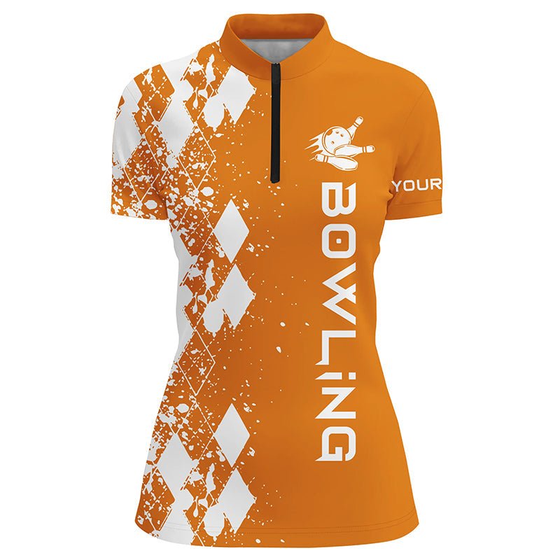 Damen Bowling Shirt Viertelreißverschluss individuell gestaltbar orange Bowling Shirt für Frauen personalisierte Bowling Geschenke Q5101 - Climcat