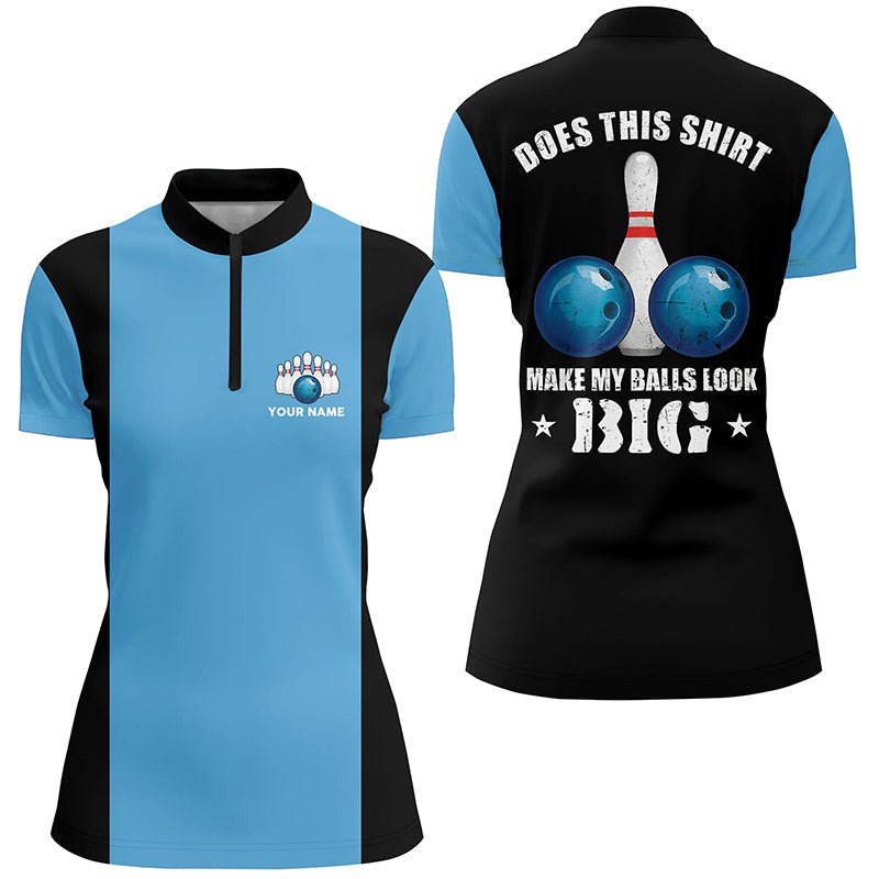 Damen Bowling Viertel-Zip-Shirt | Personalisiertes Vintage Blau und Schwarz | Q6381 - Climcat