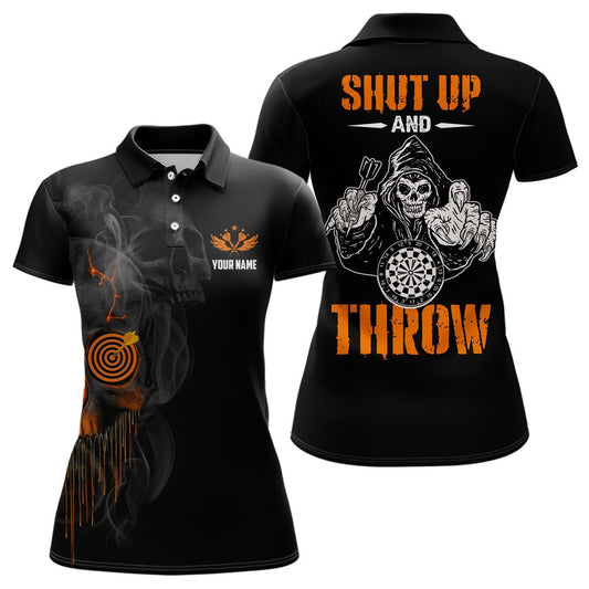 Damen Skull Darts Polo Shirt Halloween Orange Dart Shirt für Frauen Dart Trikots L602 - Climcat