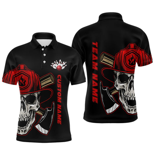 Feuerwehr Skull Herren Bowling Polo Shirt - Personalisiertes Feuerwehr Bowling Team Trikot - Bowler Outfit P5335 - Climcat