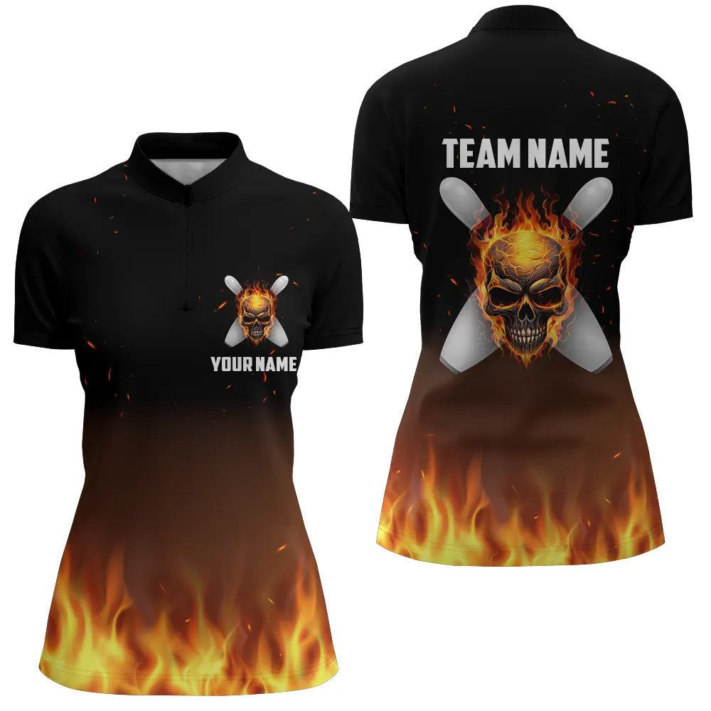 Flame Damen Personalisierte Bowling Shirts, Individuelles Team Bowlers Trikot Kurzarm P5187 - Climcat