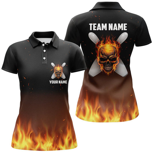 Flame Damen Personalisierte Bowling Shirts, Individuelles Team Bowlers Trikot Kurzarm P5187 - Climcat