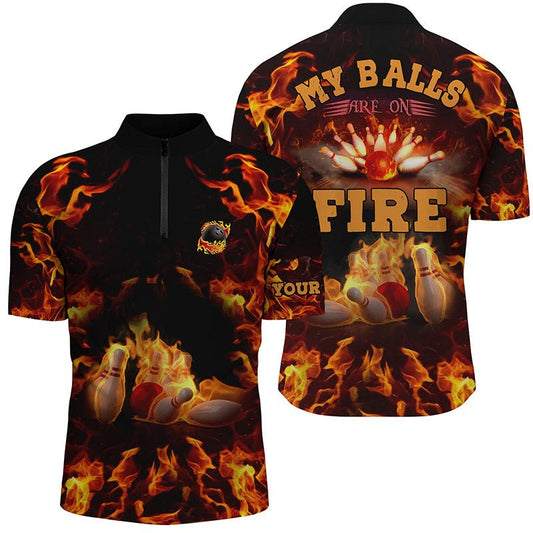 Flammen Bowling Shirt individuell - Meine Bälle sind in Flammen - Bowling Viertel-Zip-Shirt für Herren, Bowling Trikot Q4865 - Climcat