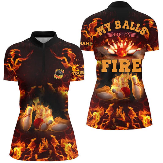 Flammen Bowling Shirt individuell - Meine Bälle sind in Flammen - Damen Bowling Trikot Q4865 - Climcat