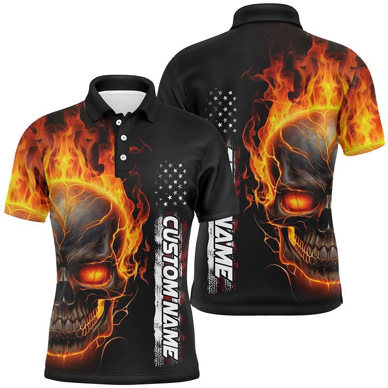 Flammen-Schädel Personalisierte Bowling-Polo-Shirts für Herren und Damen, Amerikanische Bowling-Team Trikots P5275 - Climcat