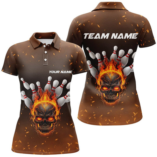 Flammen-Schädel Personalisierte Bowling-Shirts für Damen, Skull Team Bowling Trikot Bowling Team Shirt P5143 - Climcat