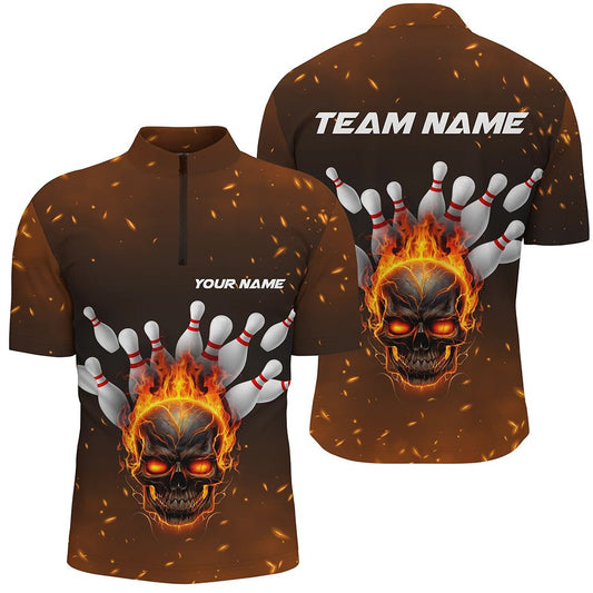 Flammen-Schädel Personalisierte Bowling-Shirts für Herren, Bowling-Teamshirt mit Schädel-Design P5143 - Climcat