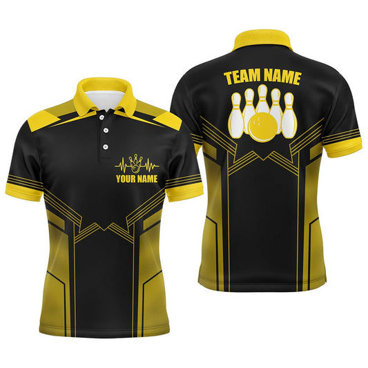 Gelbes Bowling-Polo-Shirt für Herren | Personalisiertes Bowling-Trikot mit Namen | Bowling-Team-Shirt für Herren D66 - Climcat