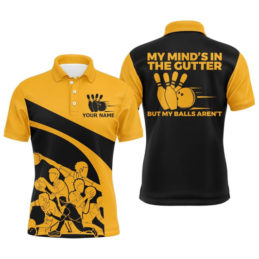 Gelbes Bowling-Shirt für Herren, personalisiert mit Namen, Vintage-Bowler-Jersey, Mein Kopf ist in der Rinne B124 - Climcat