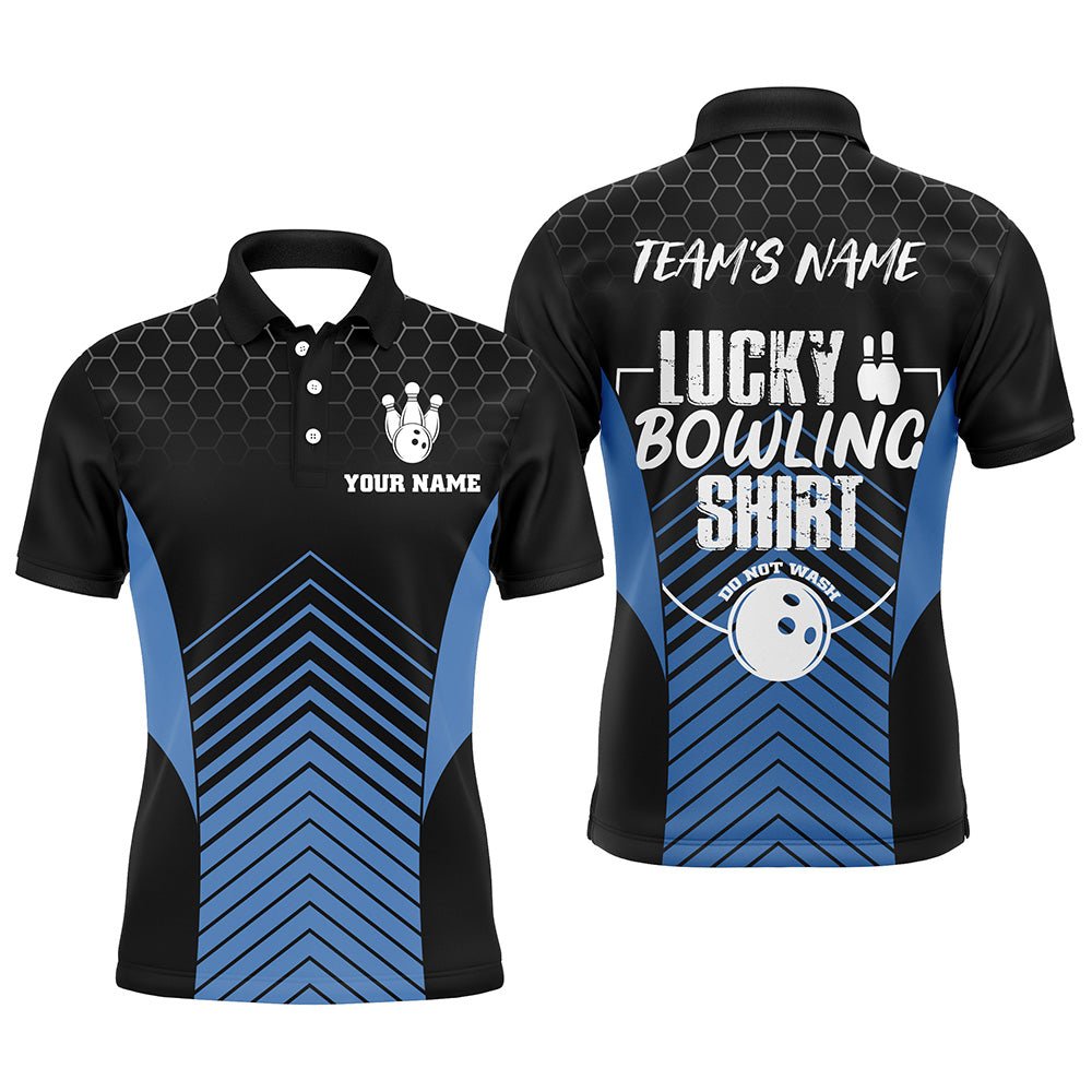 Glückliches Bowling-Shirt, Lustiges Blaues Bowling-Polo-Shirt für Herren, Individuelles Teamnamen-Bowler-Trikot B122 - Climcat