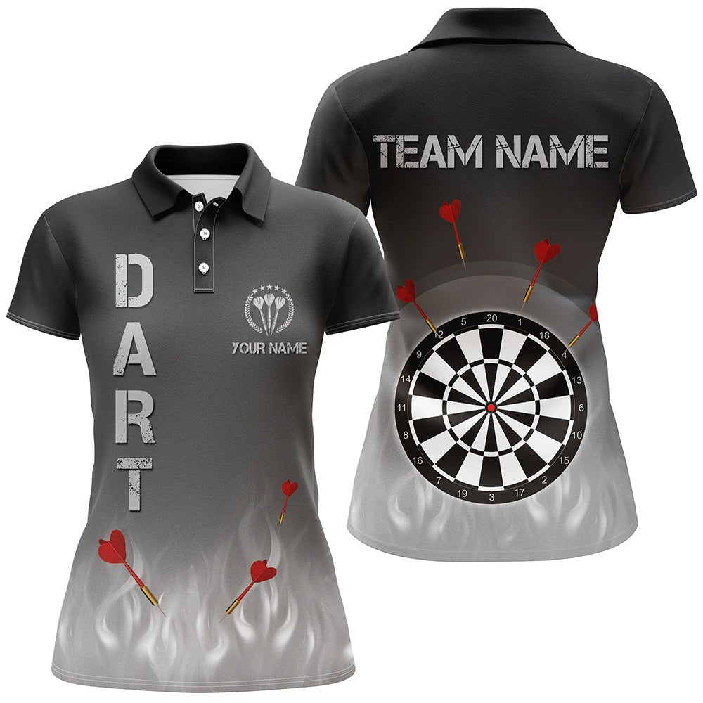 Gradient Schwarz Grau Feuer Flamme Darts Damen Polo Shirts Individuell Anpassbares Cooles Darts Trikot Für Frauen LDT1078 Q332 - Climcat