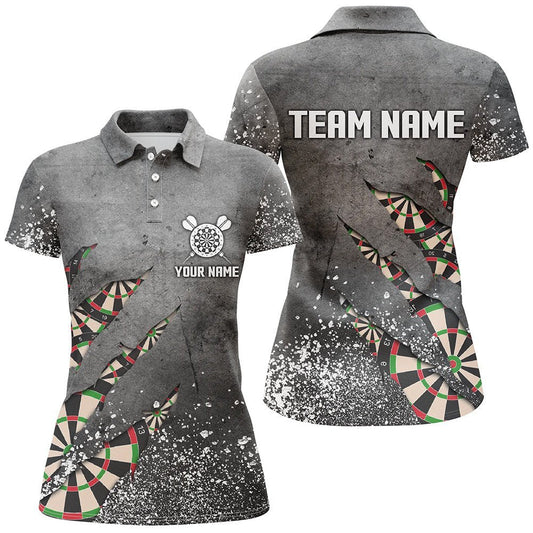 Graues Damen Darts Polo Shirt mit Farbspritzern, individuell anpassbare Dartshirts für Frauen, Team Dart Trikots L331 - Climcat