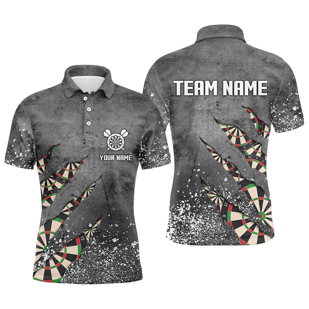 Graues Herren Darts Polo Shirt mit Farbspritzern, individuell anpassbare Dartshirts für Männer, Team Dart Trikots K349 - Climcat