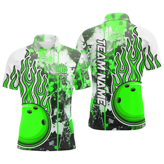 Grüne Camo Flame Bowling Polo Shirts für Herren - Personalisierte Bowling Team Trikots - Bowling Liga Shirts P5420 - Climcat