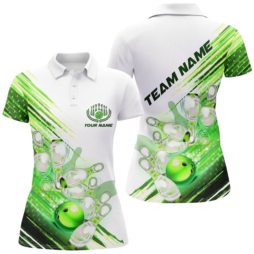 Grüne maßgeschneiderte Bowling-Shirts für Damen - Bowling-Polo-Shirts - Personalisierte Team-Bowling-Trikots P5371 - Climcat