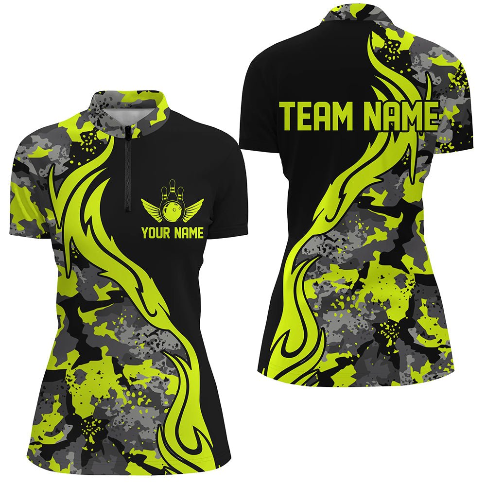 Grüne Tarnmuster Personalisierte Bowling-Teamshirts - Individuelle Bowling-Ligashirts für Damen P5516 - Climcat