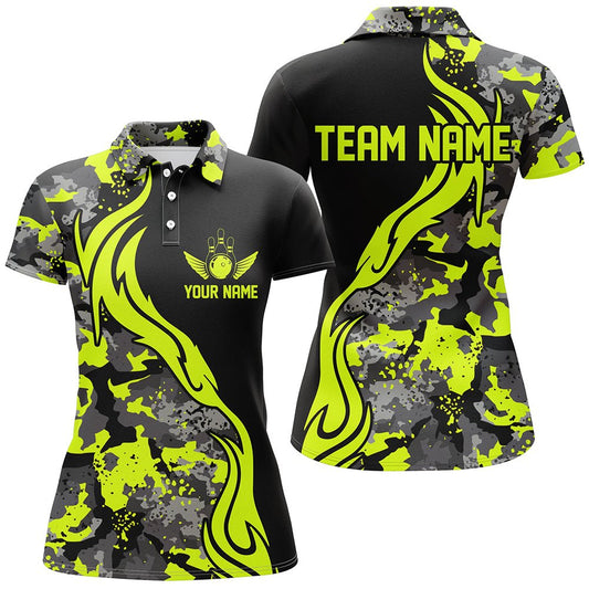 Grüne Tarnmuster Personalisierte Bowling-Teamshirts - Individuelle Bowling-Ligashirts für Damen P5516 - Climcat