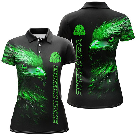 Grüner Adler Personalisierte Bowling-Polo-Shirts für Damen Bowling-Liga Team Trikots Outfits P5314 - Climcat