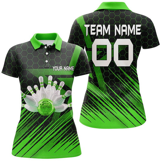 Grünes Bowling-Shirt für Damen - Personalisiertes Polo Bowling Trikot - 3D Bowling Team Shirt für Frauen Q6225 - Climcat