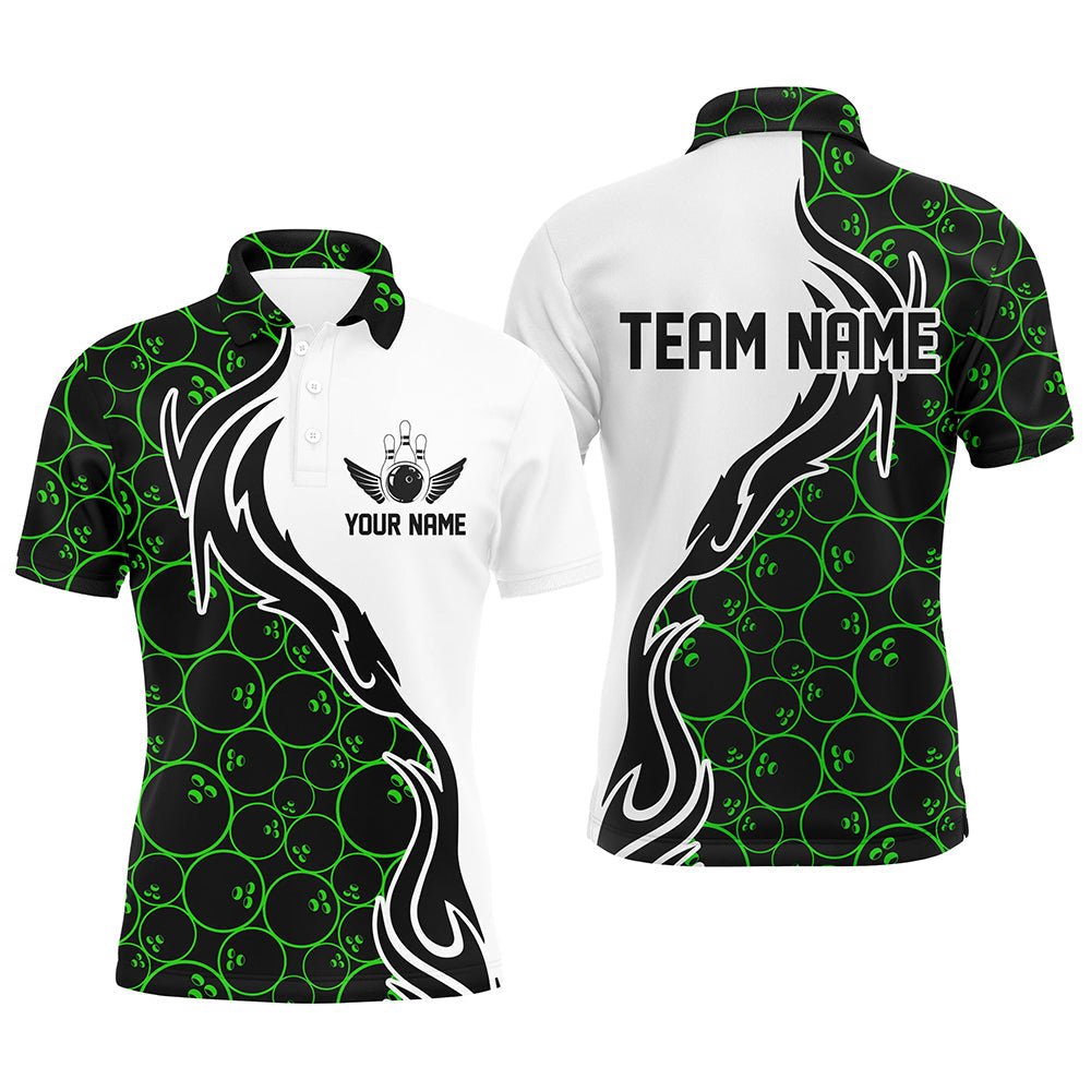 Grünes Bowlingmuster - Individuelle Herren Bowling Polo Shirts - Flammen Bowling Team Trikots - Turnier P5308 - Climcat