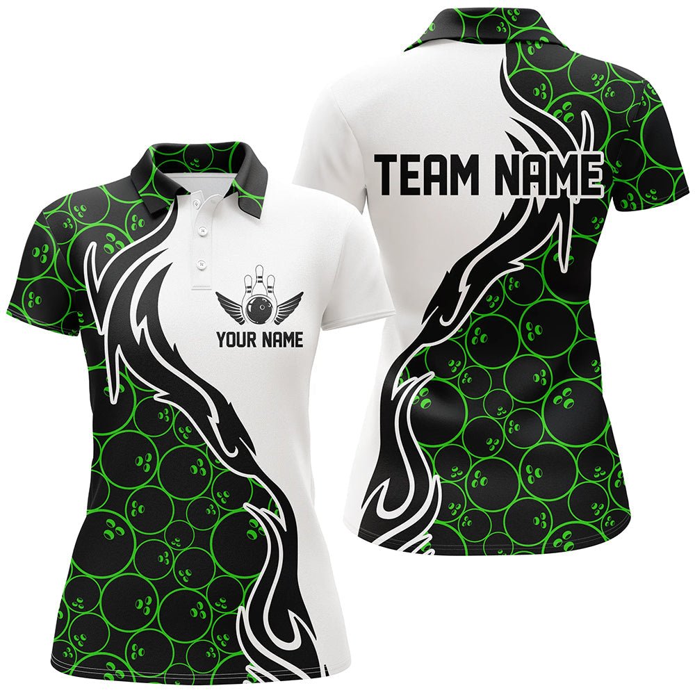 Grünes Bowlingmuster - Personalisierte Damen Bowling Polo Shirts - Flamme Bowling Team Trikots P5308 - Climcat